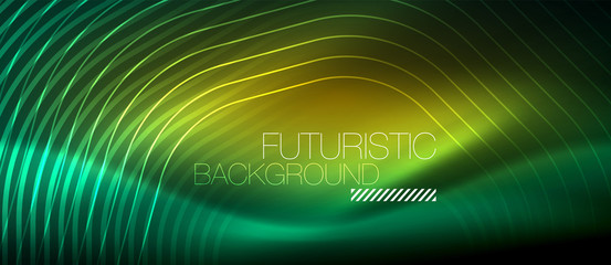 Neon glowing lines, magic energy space light concept, abstract background wallpaper design