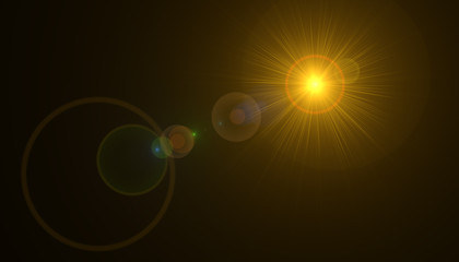 Lens flare light over black background. Easy to add overlay or screen filter over photos