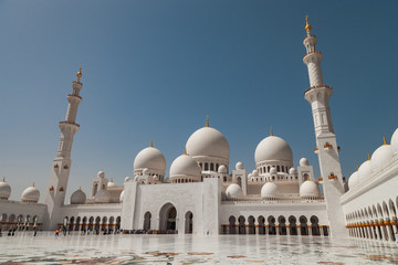 View of the main entrance of the Sheikh Zayed Grand Mosque in Abu Dhabi.  The largest mosque in the...