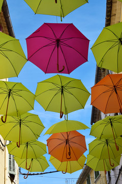 street decorated with colorful umbrellas, La Seyne sur Mer, France