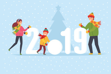Fototapeta premium Happy Holidays, Season's greetings and Happy New Year. Greeting card. 2019