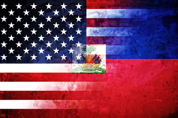 USA and Haiti grunge flag mix