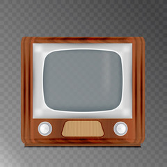 Old wooden television.Vector retro television mock up isolate on transparent background.