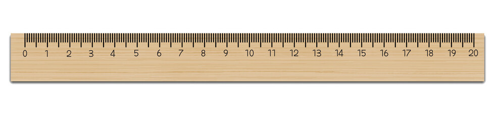 Realistic School wooden measuring ruler 20 centimeter.