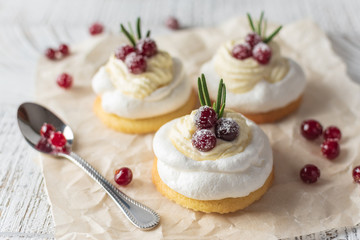 Pavlova Cake with berry cranberries on white background
