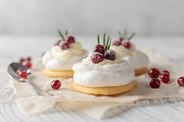 Pavlova Cake with berry cranberries on white background