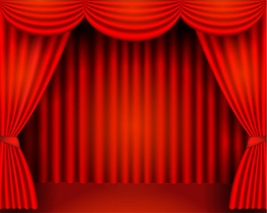 The red curtains are the porters of the theater stage, vector stock illustration