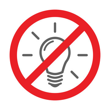 Blackout and No Electricity Symbol with Lamp Flat Icon and Not Approved Symbol. Vector Illustration.