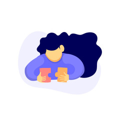 young girl connects two halves of the puzzló flat style illustration