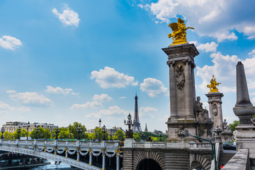 Pegasus statue in Alexander III bridge over Seine river