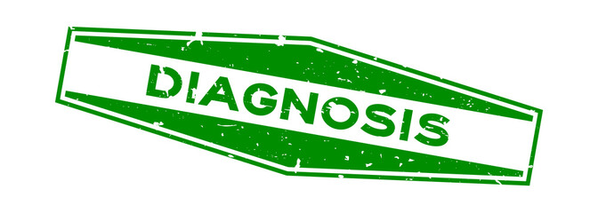 Grunge green diagnosis word hexagon rubber seal stamp on white background