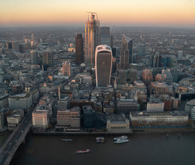 London Skyline at sunset: Top view from The Shard