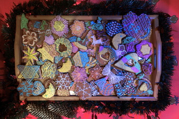 Christmas homemade gingerbreads ,colored glaze,delicious.The mood of the holidays.