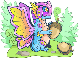 cute cartoon little dragon butterfly funny illustration