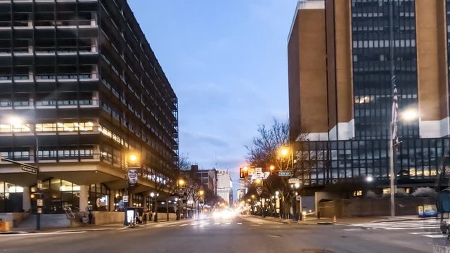 Drivelapse of car moving on a early morning in Philadelphia city timelapse hyperlapse 