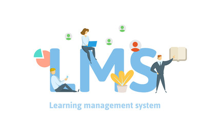 LMS, learning management system. Concept with keywords, letters and icons. Colored flat vector illustration on white background.