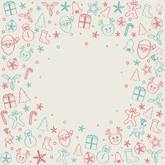 Layout of Christmas greeting card with festive ornaments. Vector.