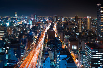 Fototapeta premium Aerial view of a massive highway in Osaka, Japan