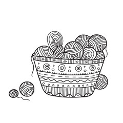 Vector illustration of balls of yarn in knitting basket
