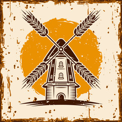 Windmill advertising banner vector illustration