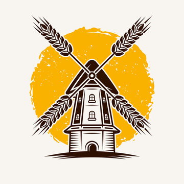 Windmill on background with yellow spot vector