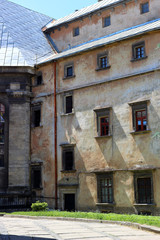 Fototapeta na wymiar Old colored facades of houses. Romantic cozy streets. Medieval Europe. Lviv