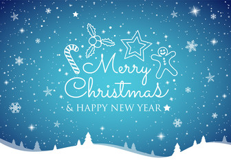 Concept of Christmas greeting card with glossy snowflakes. Vector.