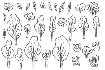 Trees and bushes vector set for social media design.