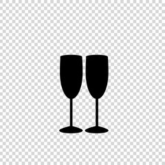 Vector black silhouette of couple wine glasses isolated