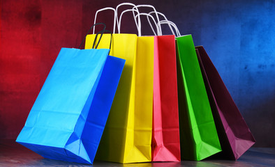 Composition with colorful paper shopping bags