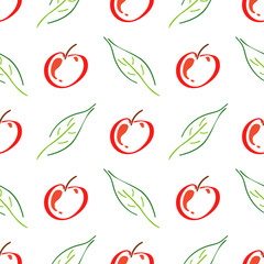 Apple fruit leaf vector color seamless pattern. Simplified retro illustration. Wrapping or scrapbook paper background.Childish cartoon style doodle art. Element for design, wallpaper, fabric printing.
