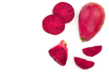 red prickly pear or opuntia isolated on a white background with copy space for your text. Top view. Flat lay