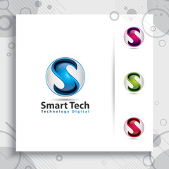 3d Letter S logo vector design with modern colorful style for technology company.