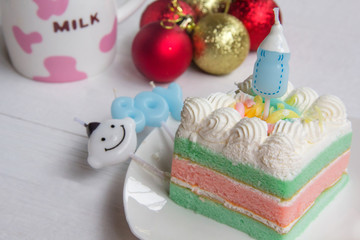 cake for celebrate birthday of newborn baby one month old, pastel color 