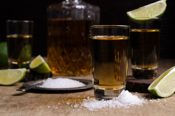 Tequila shot with lime
