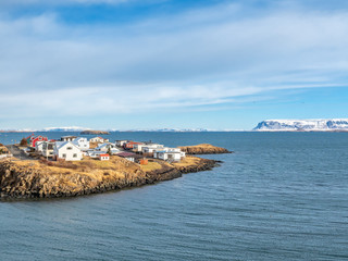 Fototapeta na wymiar Seascape view at Stykkisholmur church hill, Iceland