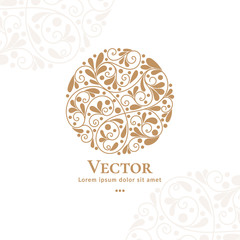 Abstract vector emblem. Elegant, classic elements. Can be used for jewelry, beauty and fashion industry. Great for logo, monogram, invitation, flyer, menu, brochure, background, or any desired idea.
