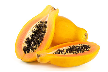 ripe cut papaya isolated on a white background