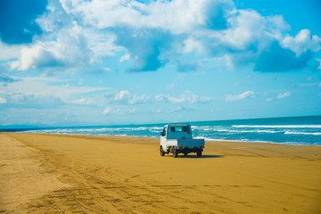 Chirihama Nagisa Drive way in Ishikawa, Japan. Japan's only beach you can drive by the car.