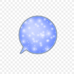 Vector Blue Talk Bubble on Light Transparent Background, Sign, Snowy Ball, Colorful Illustration.