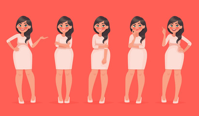 Set of character a beautiful woman in various poses. Pretty girl for your fashion project