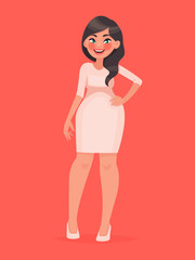 Young happy woman in beautiful dress in full growth on an isolated background