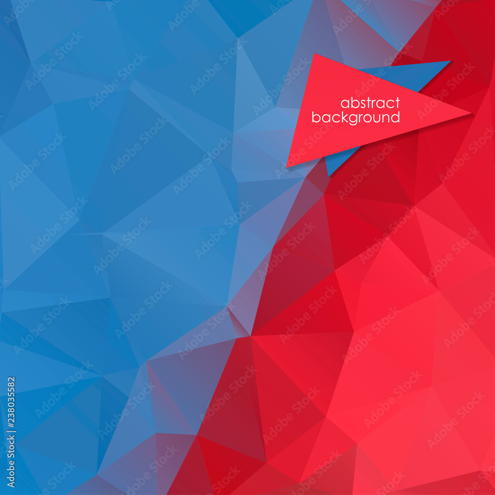 Wall mural abstract polygonal blue red background