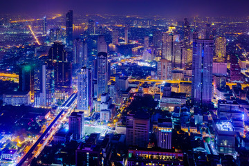 Plakat Cityscape aerial view from top building at night , Aerial view of Bangkok city in Thailand