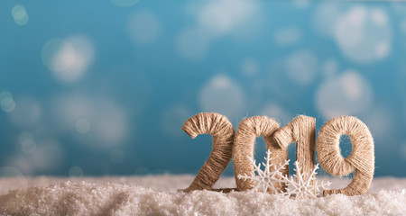 The inscription 2019 new year in the snow on beautiful blue background