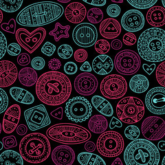 Vector seamless pattern with cloth buttons in boho style