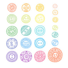 set of cloth buttons in different designs in boho style with ornament.
