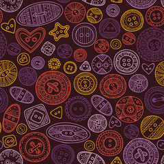 Vector seamless pattern with cloth buttons in boho style