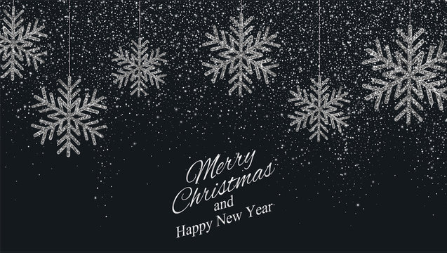 Christmas, New Year background with silver glitter snowflakes. Vector illustration