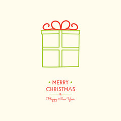 Christmas wishes - hand drawn greeting card with present. Vector.